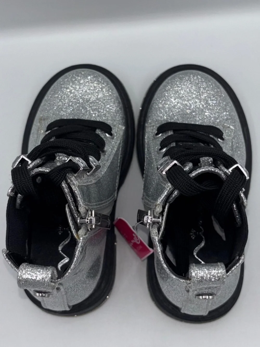 Nina Coelette Silver Grey Glitter Combat Lace-Up Boots Memory Foam Toddler 7